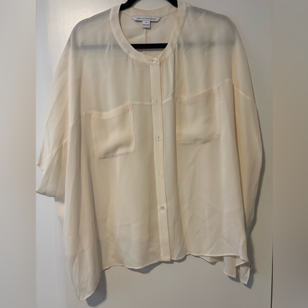 Diane Von Furstenberg Karrly Silk Blouse - Cream M